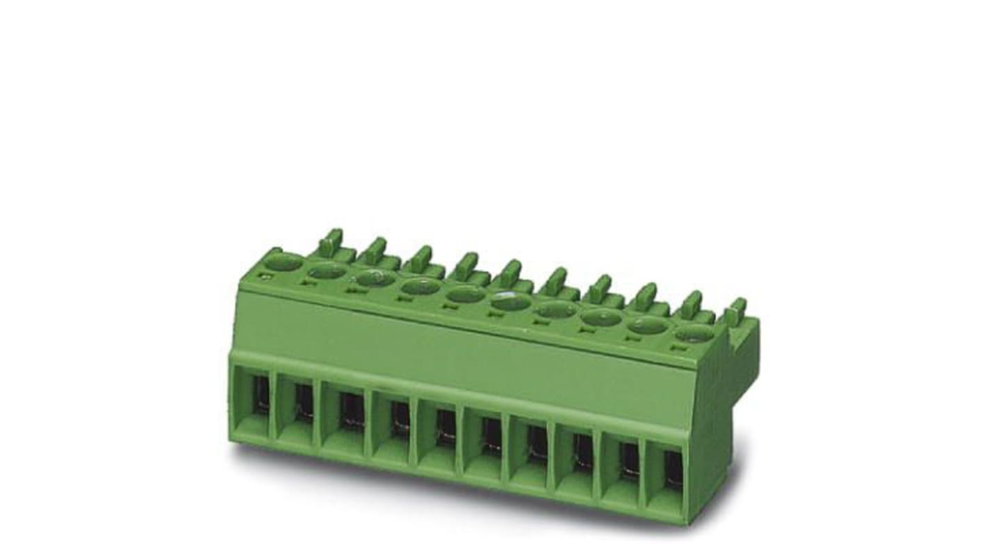 Borne enchufable para PCB Hembra Phoenix Contact de 18 vías, paso 3.5mm, 8A, de color Verde, montaje de cable,