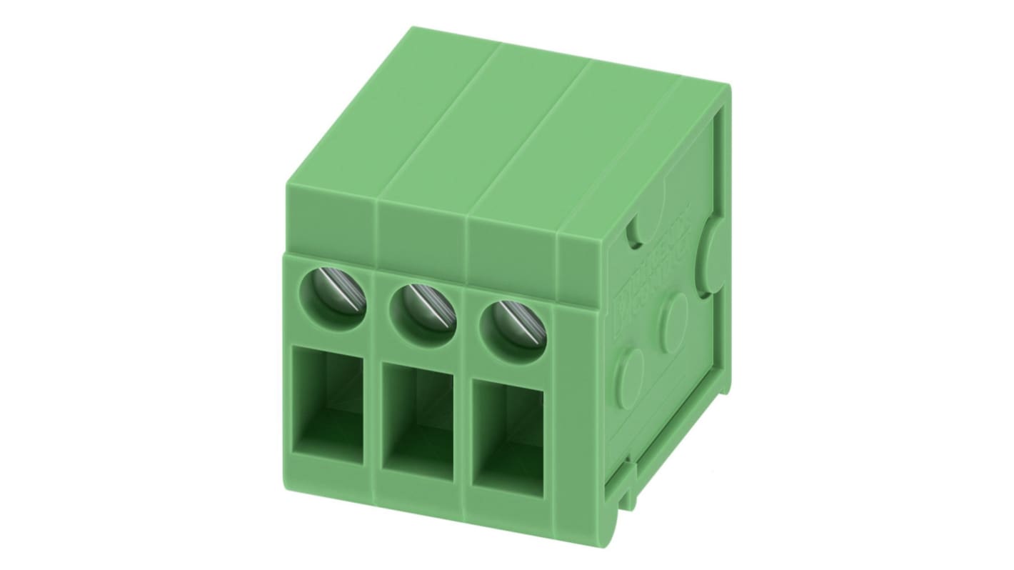 Phoenix Contact FRONT 2.5-H/SA 5/ 3 Series PCB Terminal Block, 3-Contact, 5mm Pitch, Through Hole Mount, Screw