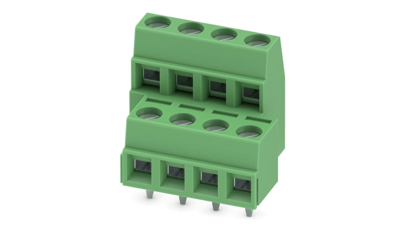 Phoenix Contact MKKDSN 1.5/ 4 Series PCB Terminal Block, 8-Contact, 5mm Pitch, Through Hole Mount, 2-Row, Screw
