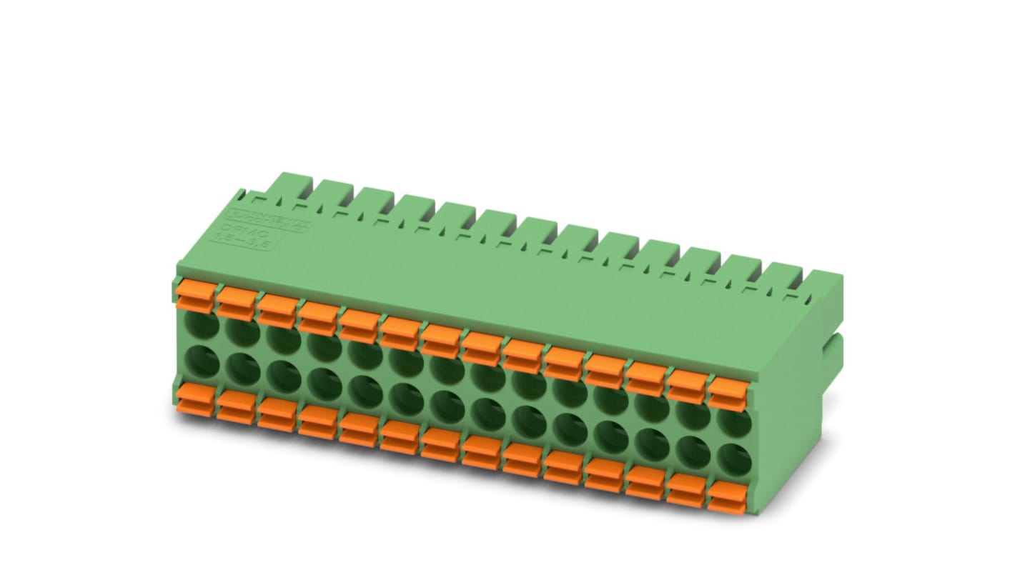 Phoenix Contact, 3.5mm Pitch, DFMC 1.5/14-ST-3.5, 28 Way, Pluggable Terminal Block, Plug, Cable Mount, Spring Cage