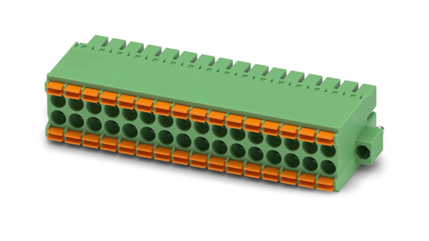 Phoenix Contact, 3.5mm Pitch, DFMC 1.5/16-STF-3.5, 32 Way, Pluggable Terminal Block, Plug, Cable Mount, Spring Cage
