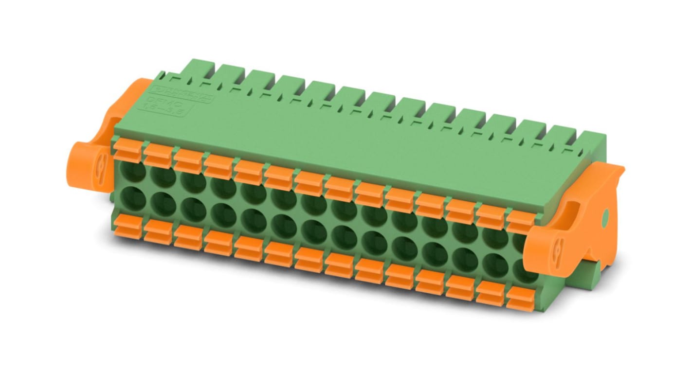 Phoenix Contact, 3.5mm Pitch, DFMC 1.5/14-ST-3.5-LR, 28 Way, Pluggable Terminal Block, Plug, Cable Mount, Spring Cage