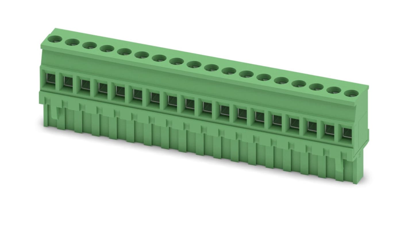 Phoenix Contact, 5mm Pitch, MVSTBR 2.5/18-ST, 18 Way, Pluggable Terminal Block, Plug, Screw Termination, 1792171