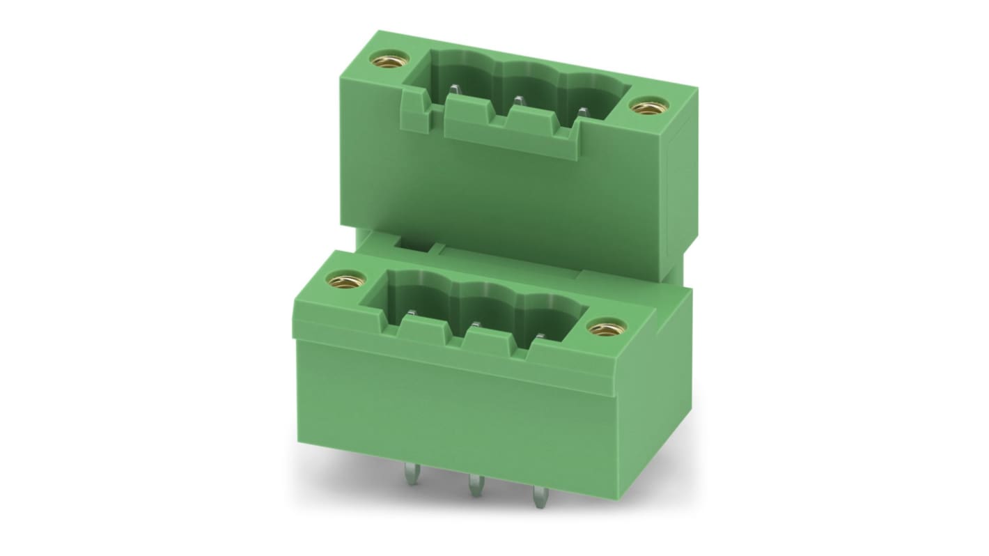 Phoenix Contact, 5.0mm Pitch, MDSTBV 2.5/ 3-GF, 3 Way, Pluggable Terminal Block, Header, Solder Termination, 1846098