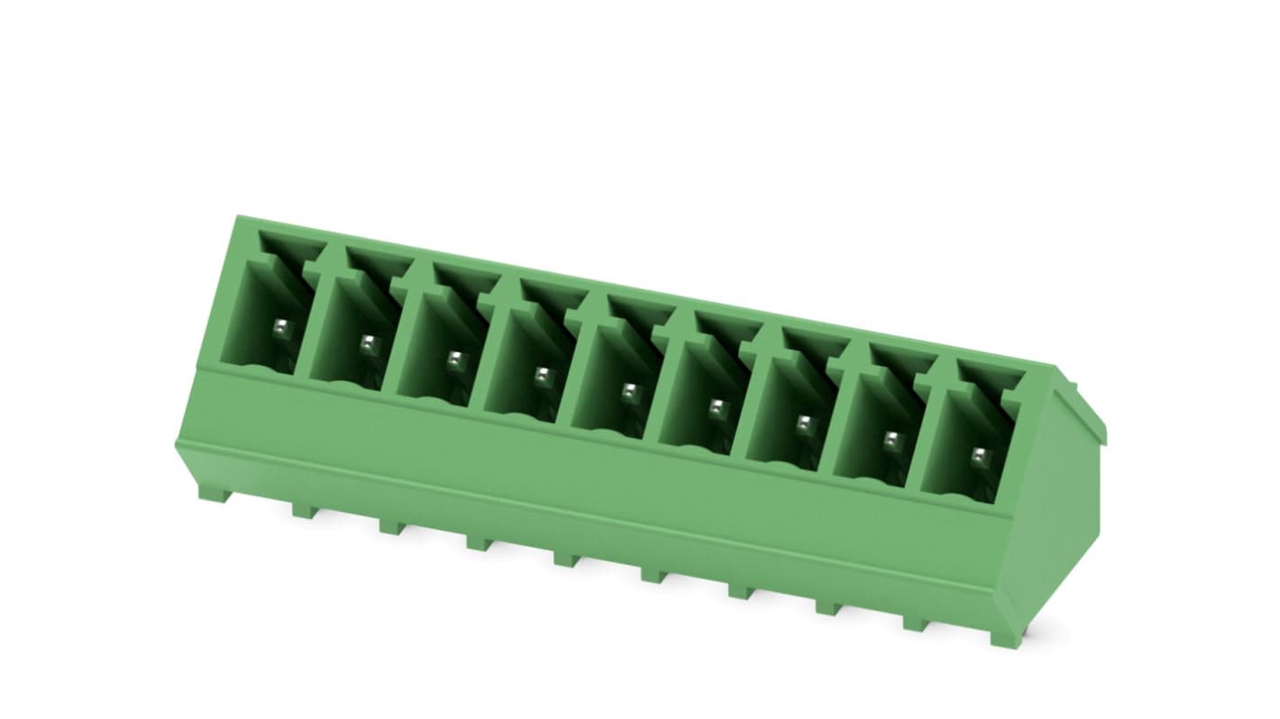Phoenix Contact, 3.81mm Pitch, SMC 1.5/ 9-G-3.81, 9 Way, Pluggable Terminal Block, Header, Solder Termination, 1827347