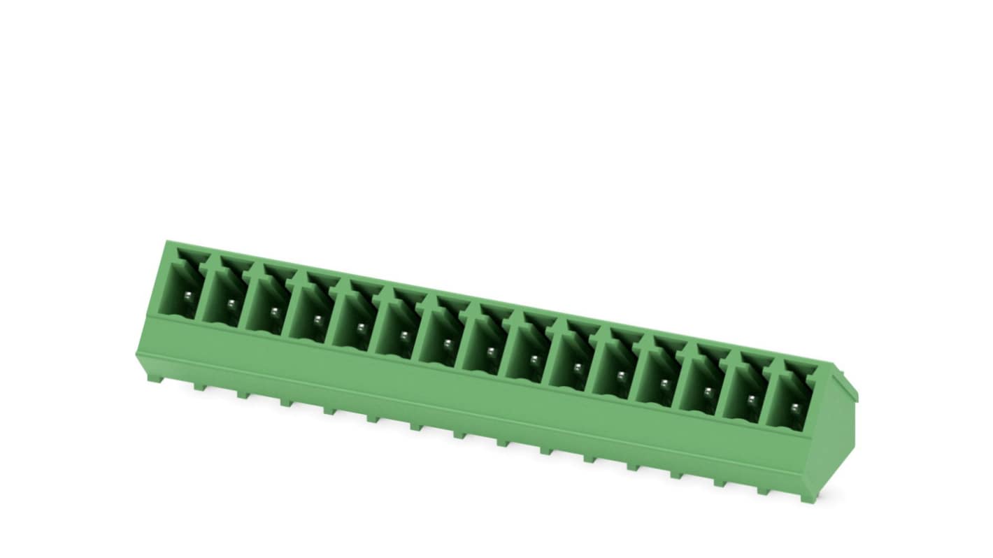 Phoenix Contact, 3.81mm Pitch, SMC 1.5/15-G-3.81, 15 Way, Pluggable Terminal Block, Header, Solder Termination, 1827402