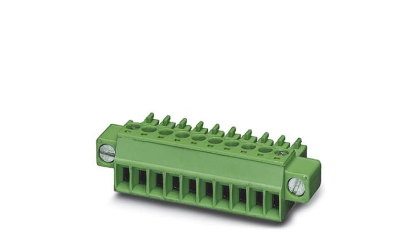 Borne enchufable para PCB Hembra Phoenix Contact de 15 vías, paso 3.5mm, 8A, de color Verde, terminación Tornillo