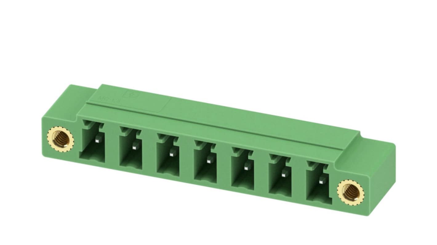 Phoenix Contact, 5.08mm Pitch, MC 1.5/ 7-GF-5.08, 7 Way, Right Angle, Pluggable Terminal Block, Header, Through Hole,