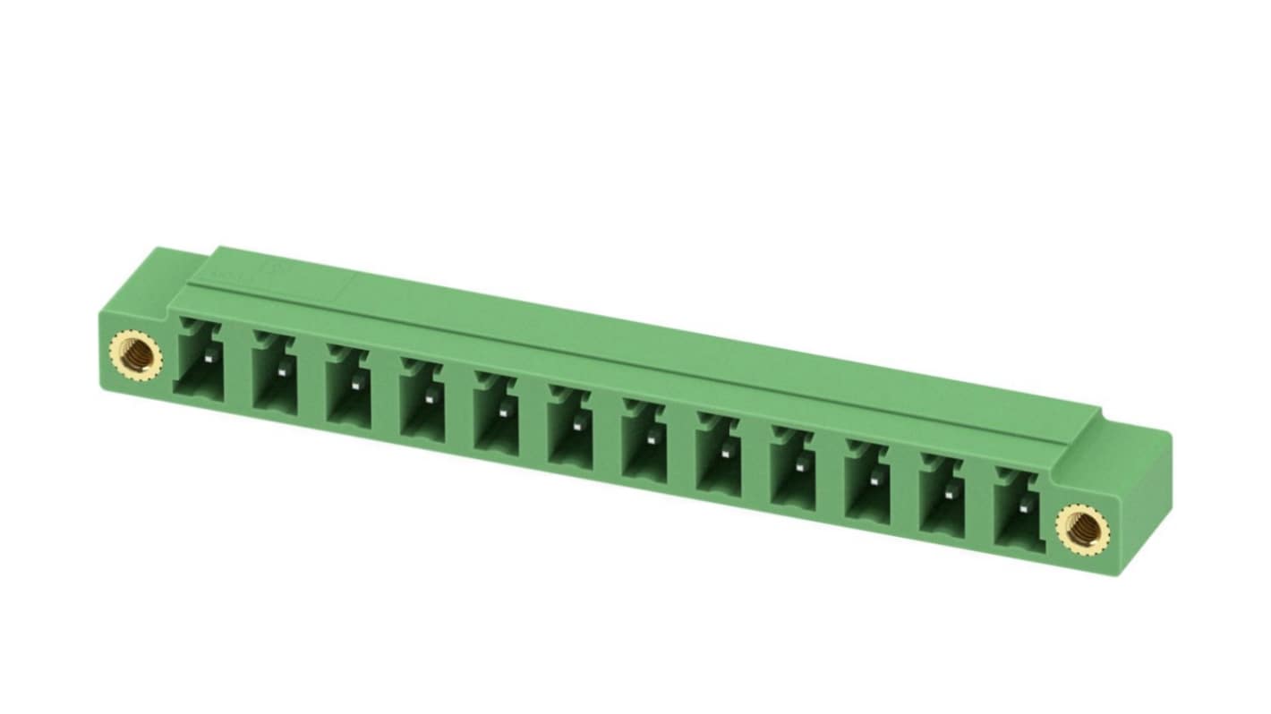 Phoenix Contact, 5.08mm Pitch, MC 1.5/12-GF-5.08, 12 Way, Right Angle, Pluggable Terminal Block, Header, Through Hole,
