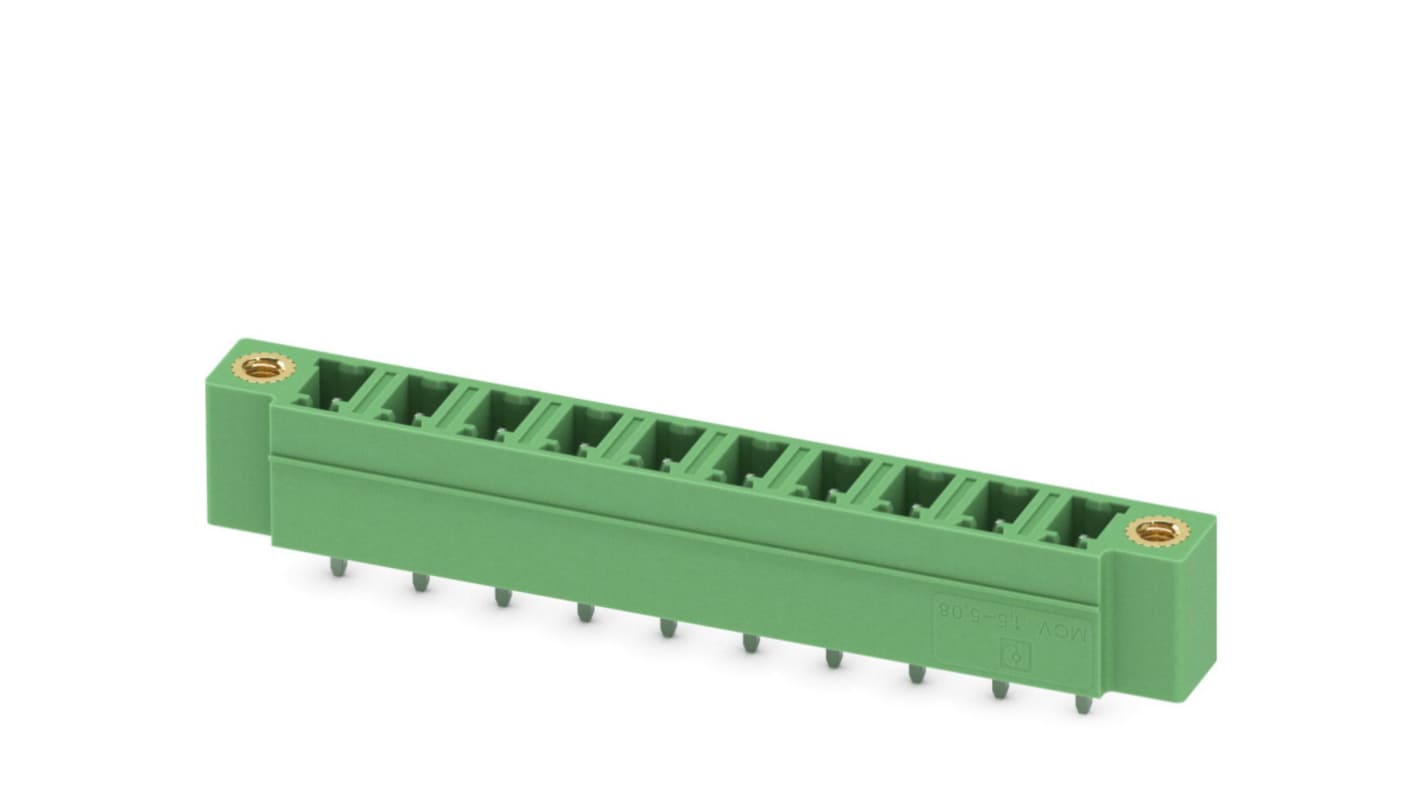 Phoenix Contact, 5.08mm Pitch, MCV 1.5/10-GF-5.08, 10 Way, Pluggable Terminal Block, Header, Solder Termination, 1847699