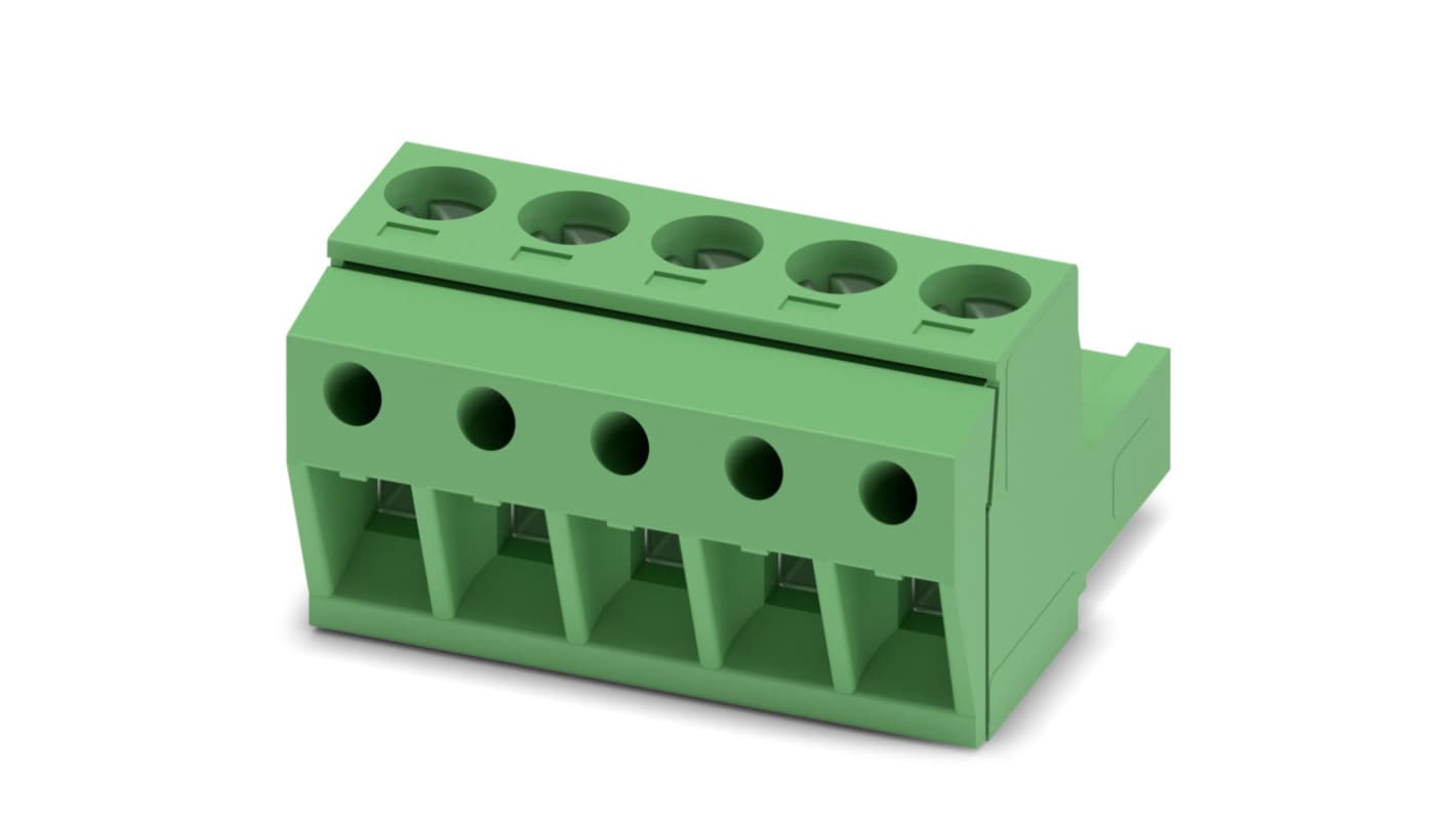 Phoenix Contact, 5.08mm Pitch, MSTBP 2.5/ 5-ST-5.08, 5 Way, Pluggable Terminal Block, Plug, Screw Termination, 1769049