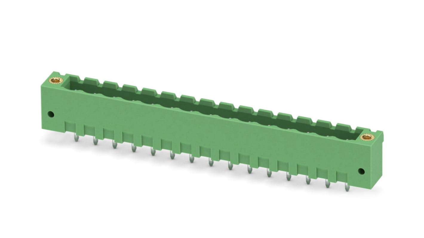 Phoenix Contact, 5.08mm Pitch, MSTBV 2.5/15-GF-5.08, 15 Way, Pluggable Terminal Block, Header, Solder Termination,