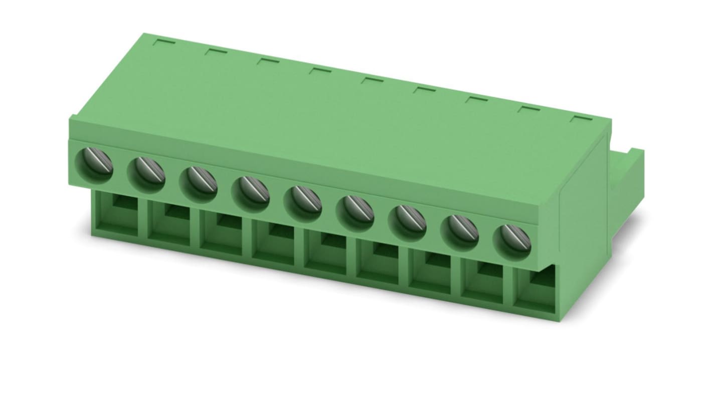 Phoenix Contact, 5.08mm Pitch, FRONT-MSTB 2.5/ 9-ST-5.08, 9 Way, , Pluggable Terminal Block, Plug, Cable Mount, Screw