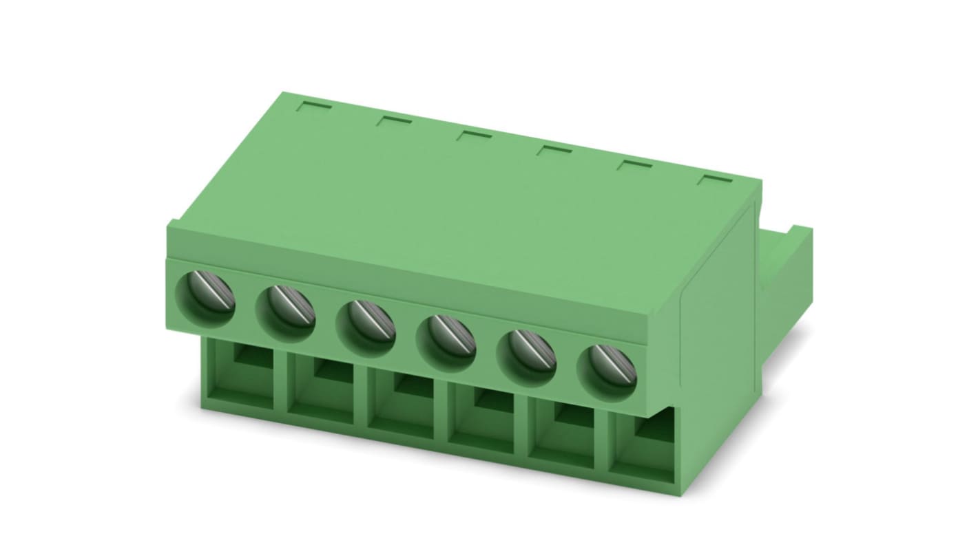Phoenix Contact, 5mm Pitch, FRONT-MSTB 2.5/ 6-ST, 6 Way, , Pluggable Terminal Block, Plug, Cable Mount, Screw