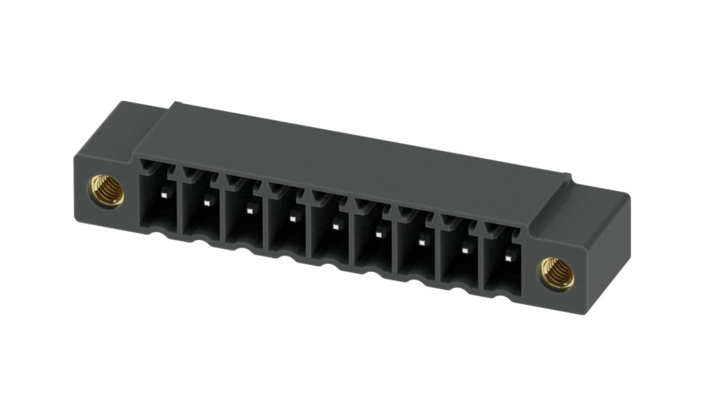 Phoenix Contact, 3.5mm Pitch, MC 1.5/ 9-GF-3.5 P26 THR, 9 Way, Right Angle, Pluggable Terminal Block, Header, Through