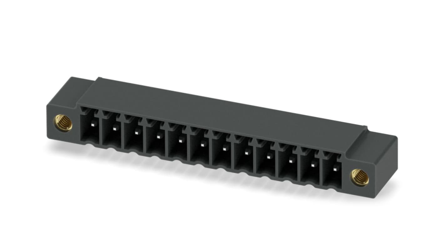 Phoenix Contact, 3.5mm Pitch, MC 1.5/12-GF-3.5 P20 THR, 12 Way, Right Angle, Pluggable Terminal Block, Header, Through