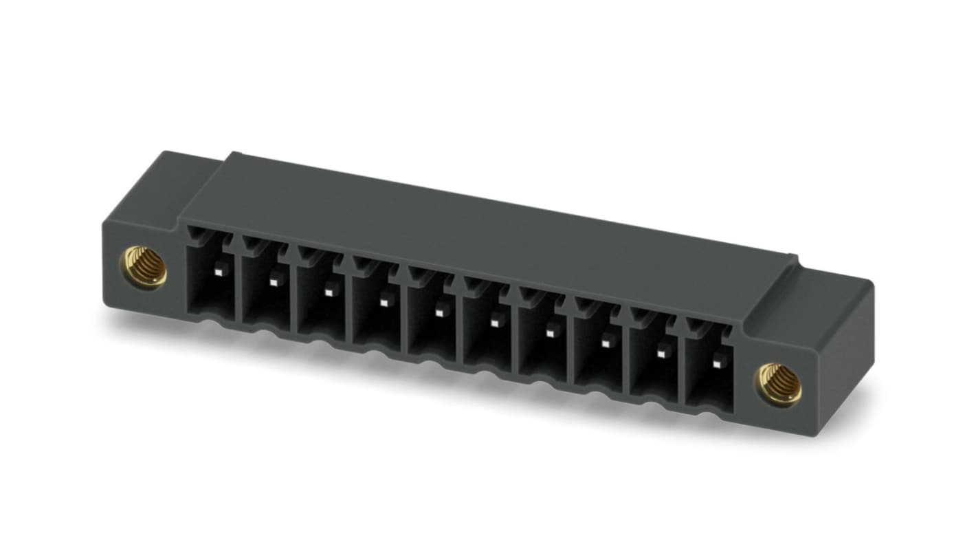 Phoenix Contact 10p插拔式接线端子 直角排针, 3.5mm间距, 8.0A, 250.0 v, THT安装, 焊接端接, MC 1.5/10-GF-3.5 P14 THR系列