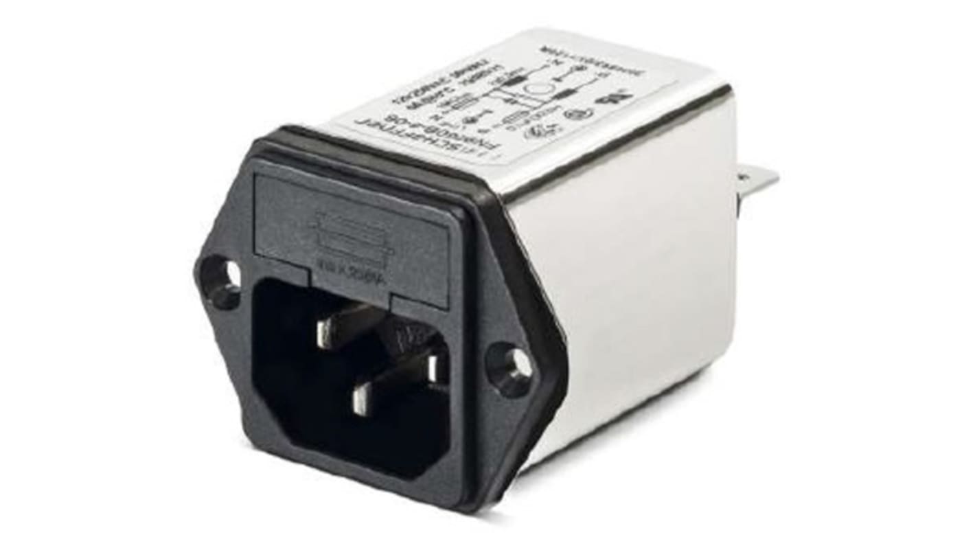 Schaffner 10A, 250 V ac Male Flange Mount IEC Inlet Filter FN261-10-06, Faston 1 Fuse