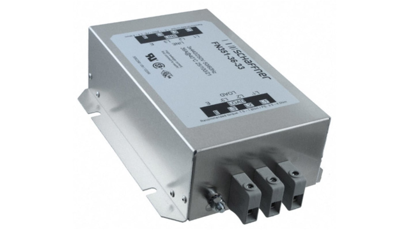 Schaffner, FN351 36A 3 x 520/300 V ac 0 → 60Hz, Chassis Mount RFI Filter, Terminal Block 3 Phase