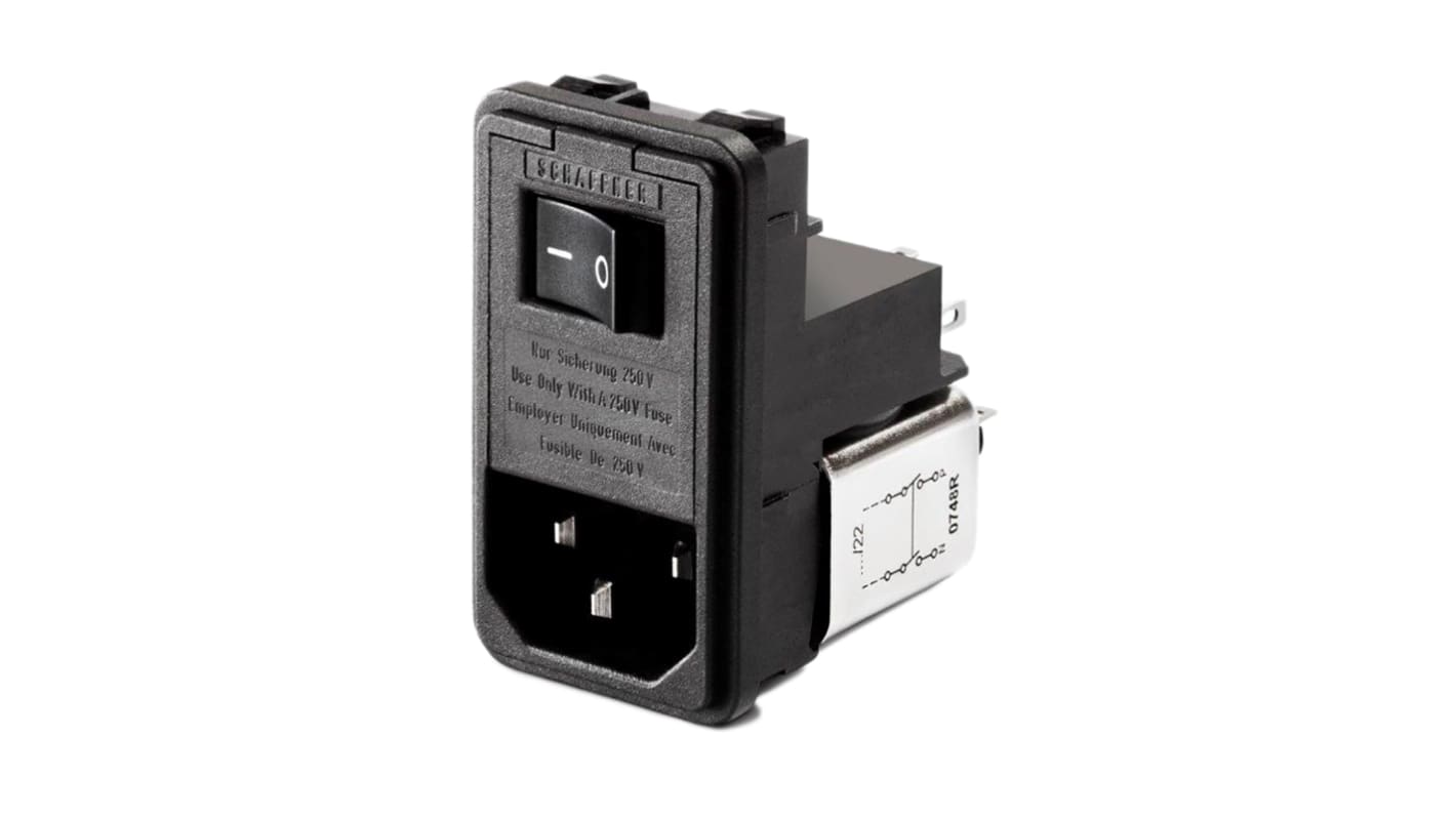 Schaffner 2A, 250 V ac Male Flange Mount IEC Inlet Filter 2 Pole FN388-2-22, Solder 2 Fuse