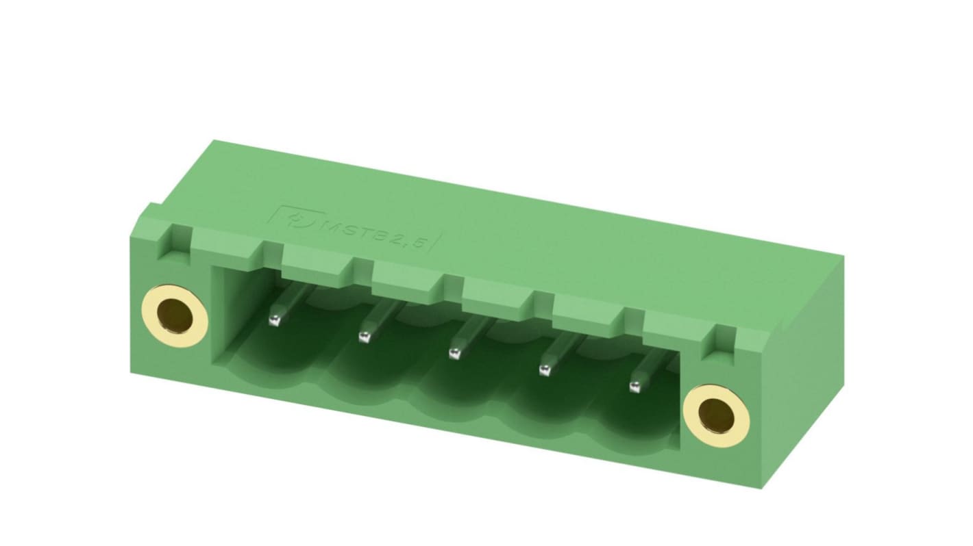 Phoenix Contact, 5.0mm Pitch, MSTB 2.5/ 5-GF, 5 Way, Pluggable Terminal Block, Header, Solder Termination, 1776728