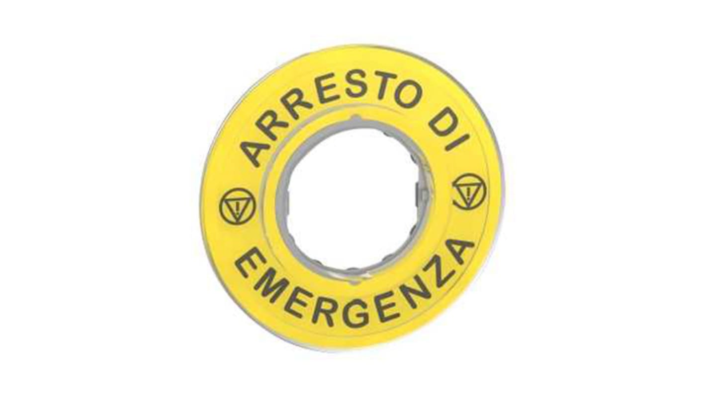 Schneider Electric 按钮标识牌, "Arresto Di Emergenza"文字, 用于紧急停止蘑菇头按钮, Harmony XB系列