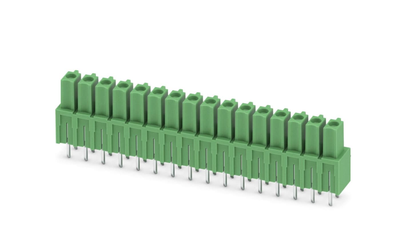 Phoenix Contact, 3.81mm Pitch, IMCV 1.5/16-G-3.81, 16 Way, , Pluggable Terminal Block, Inverted Header, Through Hole,