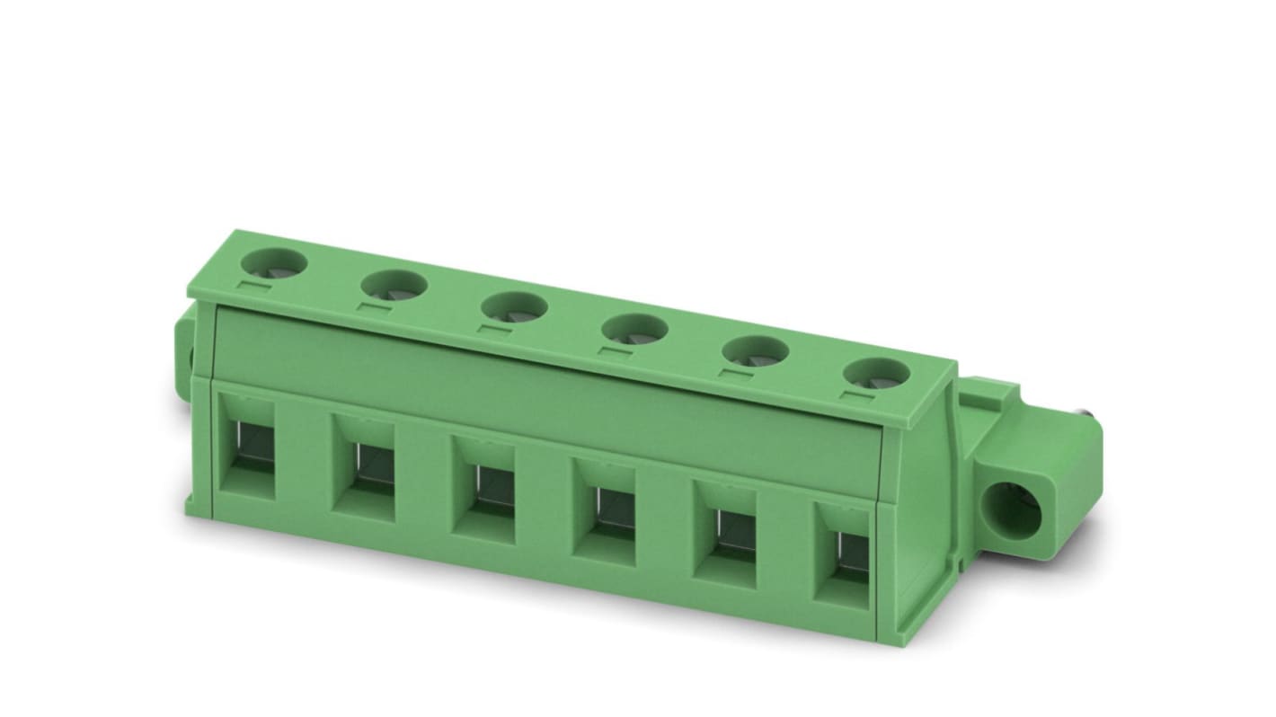 Phoenix Contact, 7.62mm Pitch, GIC 2.5/ 6-STF-7.62, 6 Way, , Pluggable Terminal Block, Inverted Plug, Cable Mount,