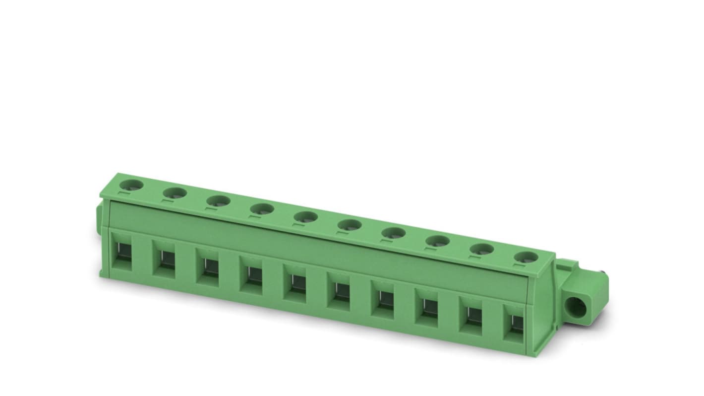 Phoenix Contact, 7.62mm Pitch, GIC 2.5/10-STF-7.62, 10 Way, , Pluggable Terminal Block, Inverted Plug, Cable Mount,