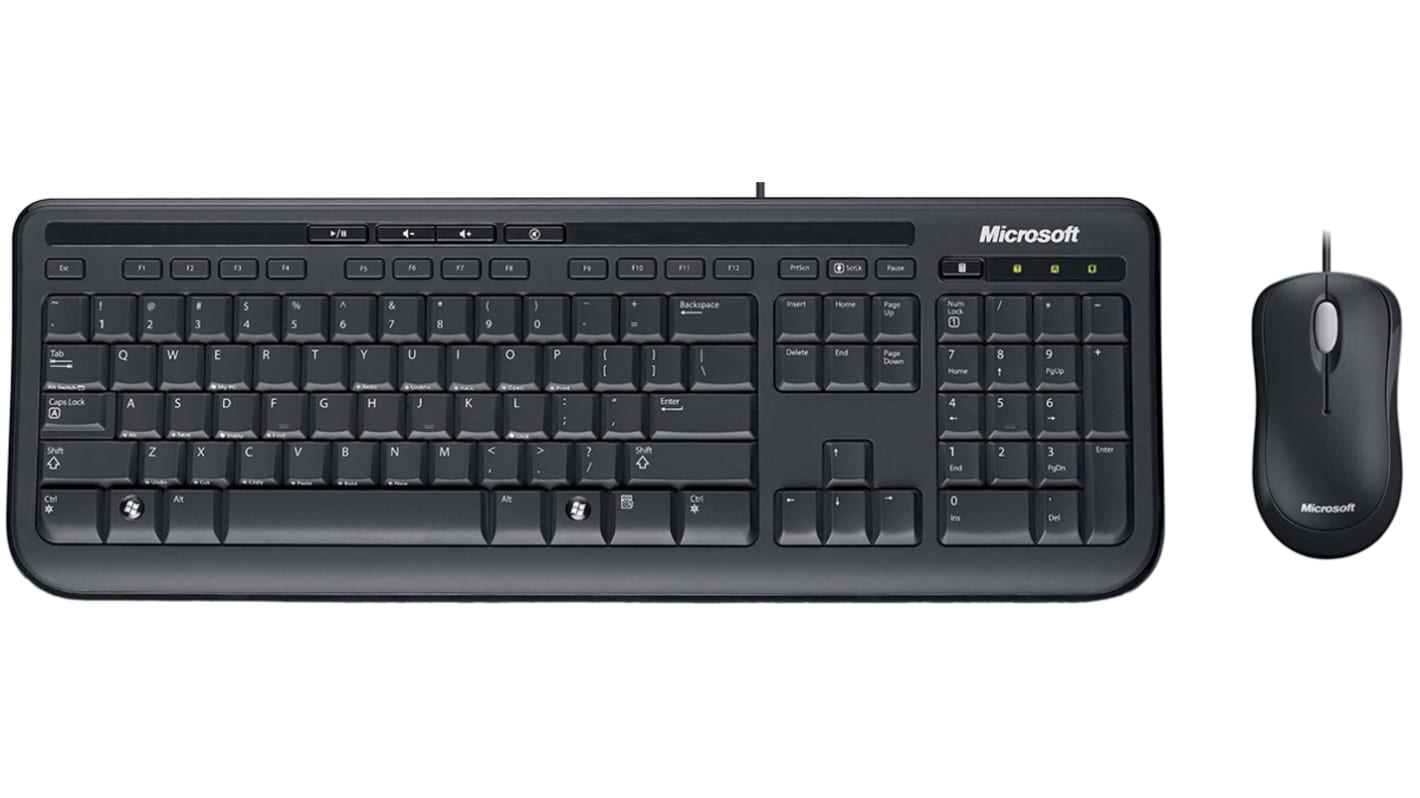 Sada klávesnice a myši, Černá Kabelová QWERTY Standardní, USB Microsoft
