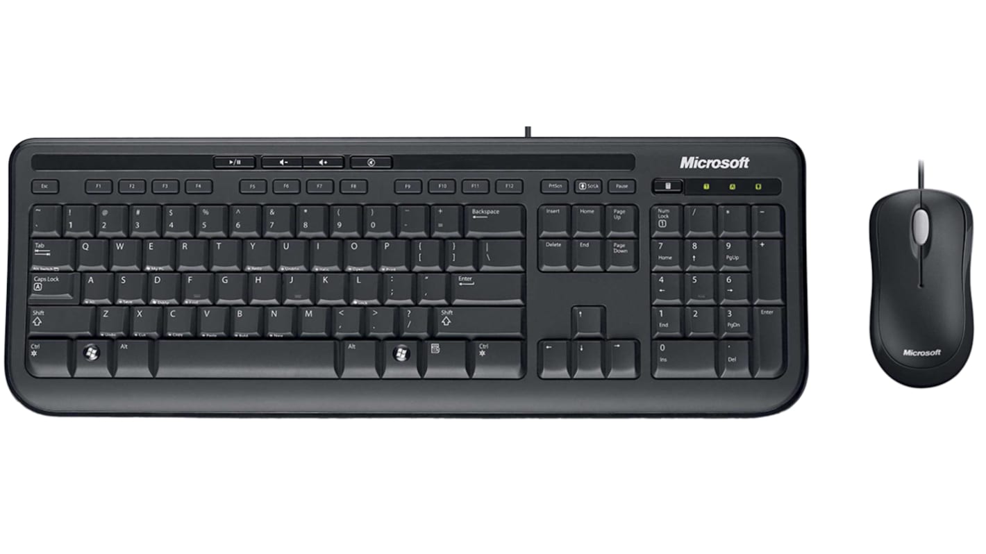 Juego de teclado y ratón Microsoft APB-00006, Negro, Cableado, QWERTY, Estándar, USB