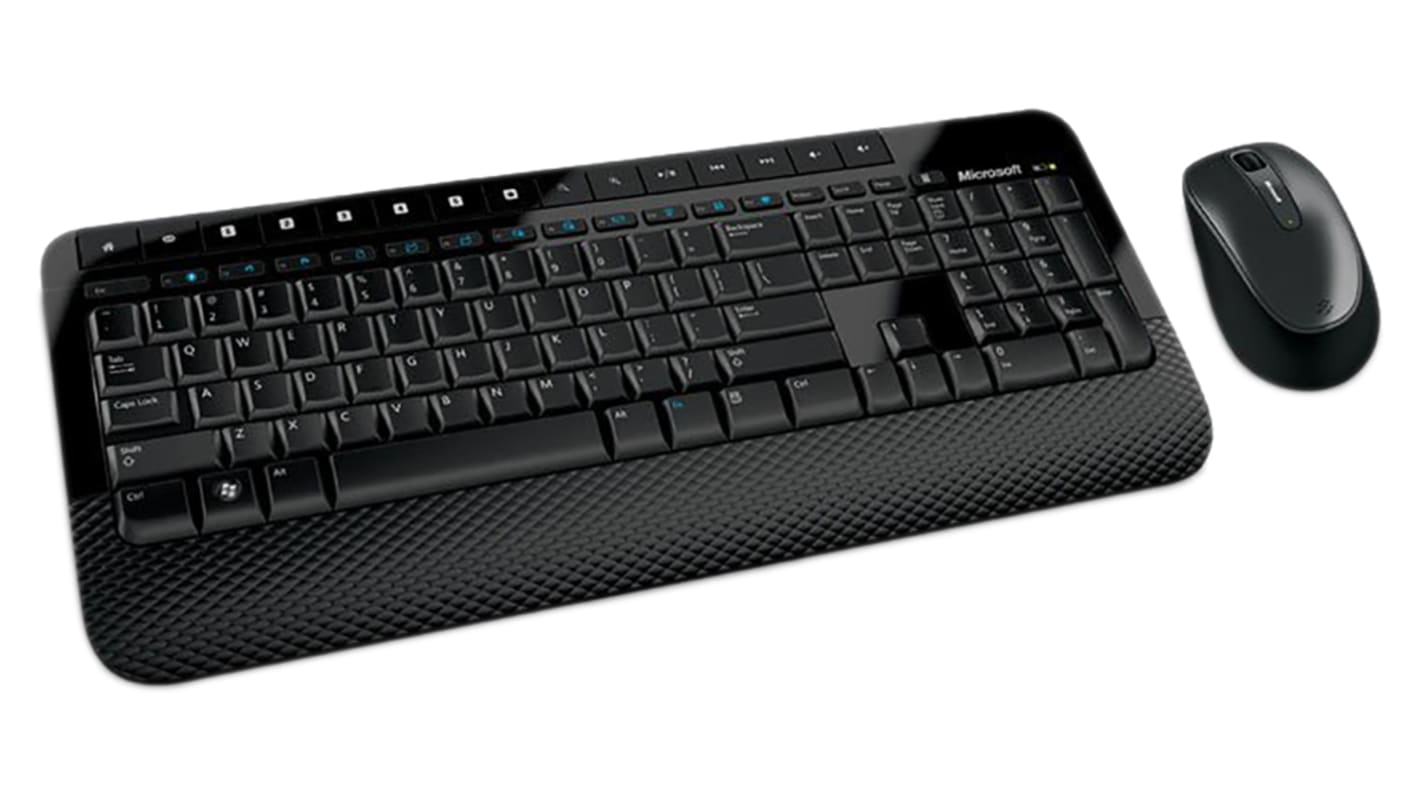 Microsoft 无线标准键鼠套装, 105正常键, 黑色, QWERTY（英国）, 2000