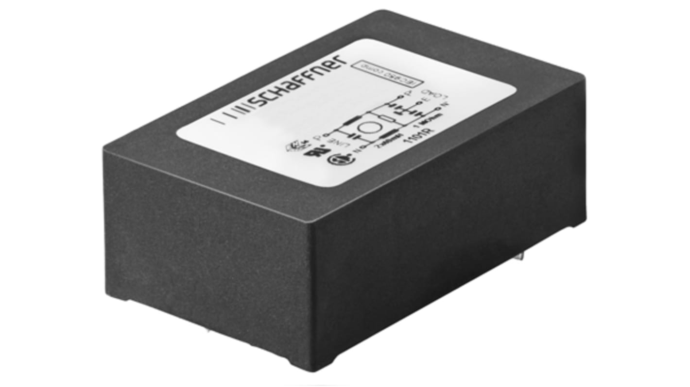 Schaffner 1A, 250 V ac Male PCB Mount IEC Filter FN402B-1-02, PC Pins