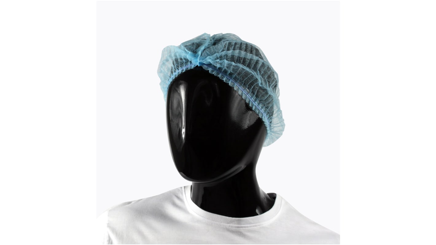 PAL Blue Disposable Hair Net for Food Industry Use, One-Size, Mob Cap Type, Metal Detectable, 100 per Package