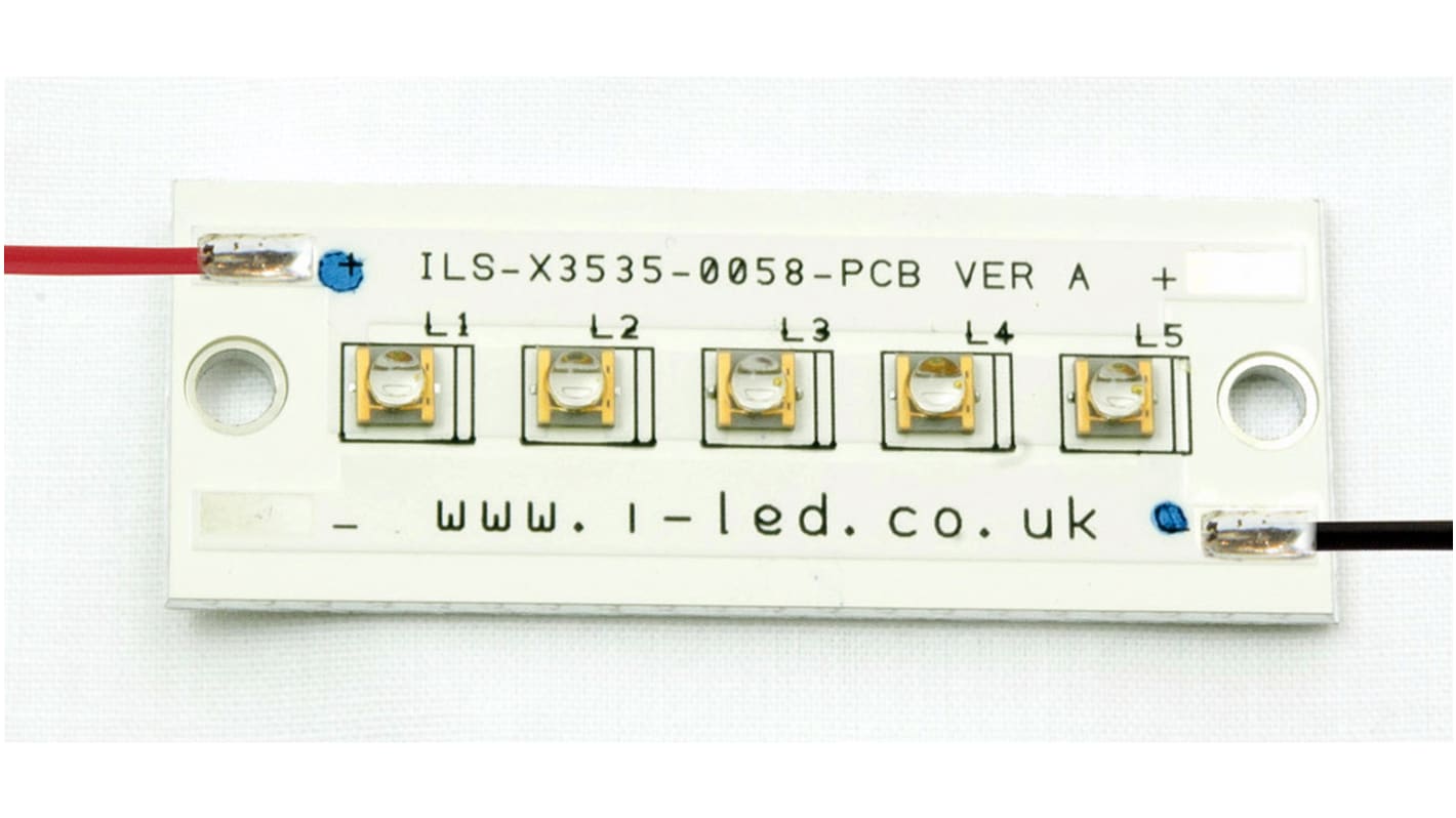 Intelligent LED Solutions 紫外LED, 410nm, 5灯珠, 55 °视角, 圆顶透镜, 2000mW, N3535 UV PowerLinear系列