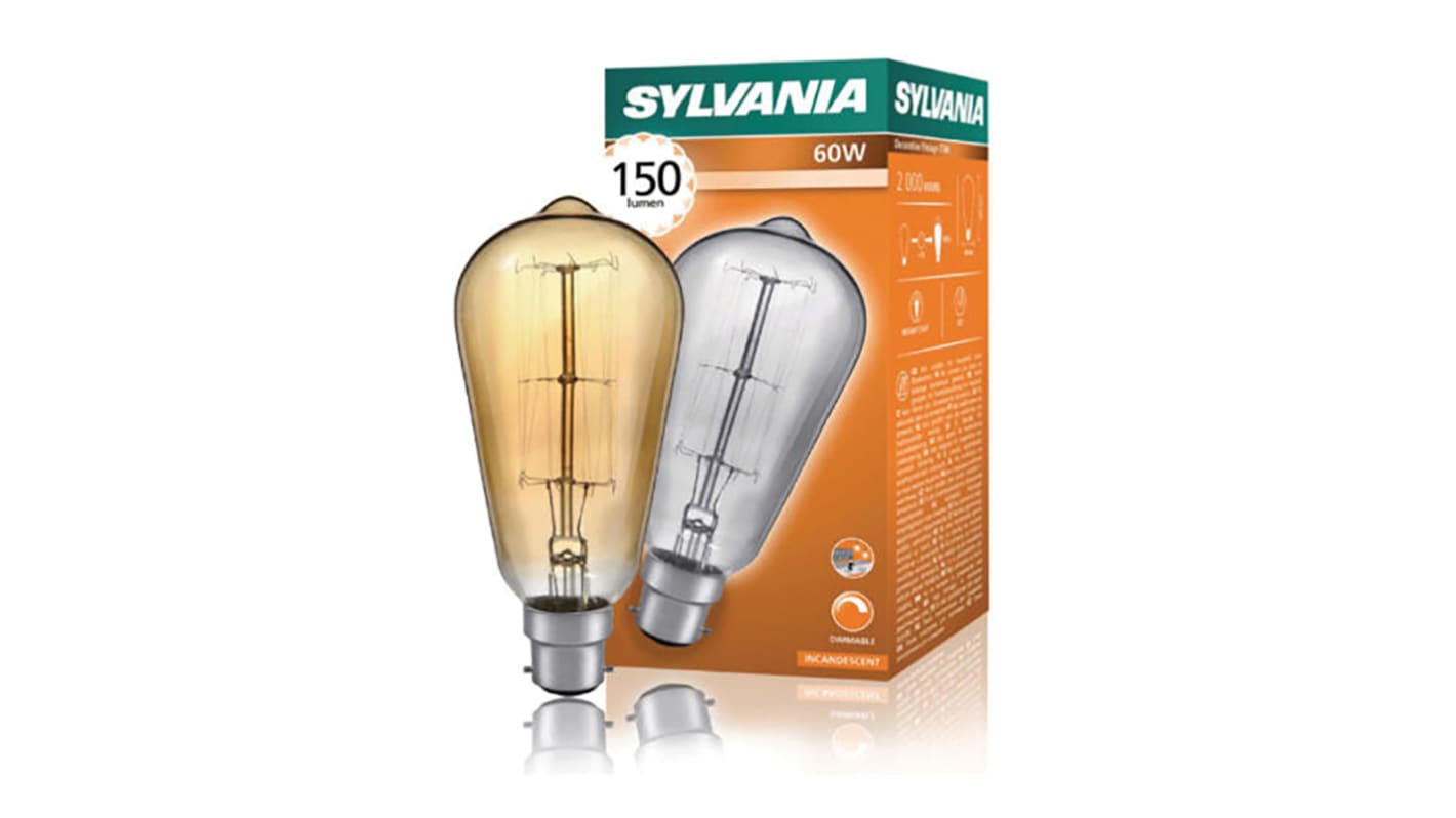 60 W Sylvania Lamp, B22, 230 → 240 V Colored