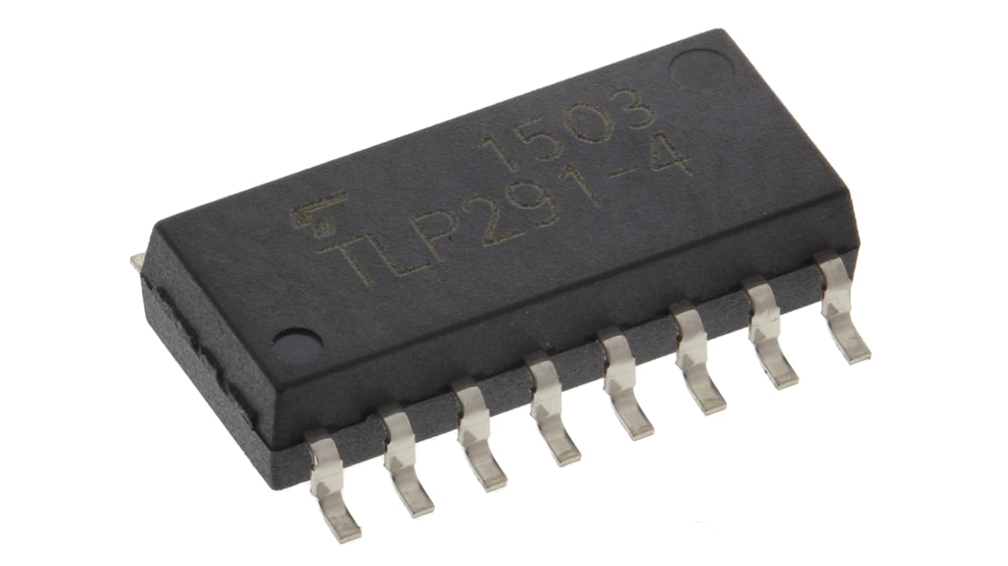 Toshiba, TLP291-4(E(T DC Input Phototransistor Output Quad Optocoupler, Surface Mount, 16-Pin SOIC