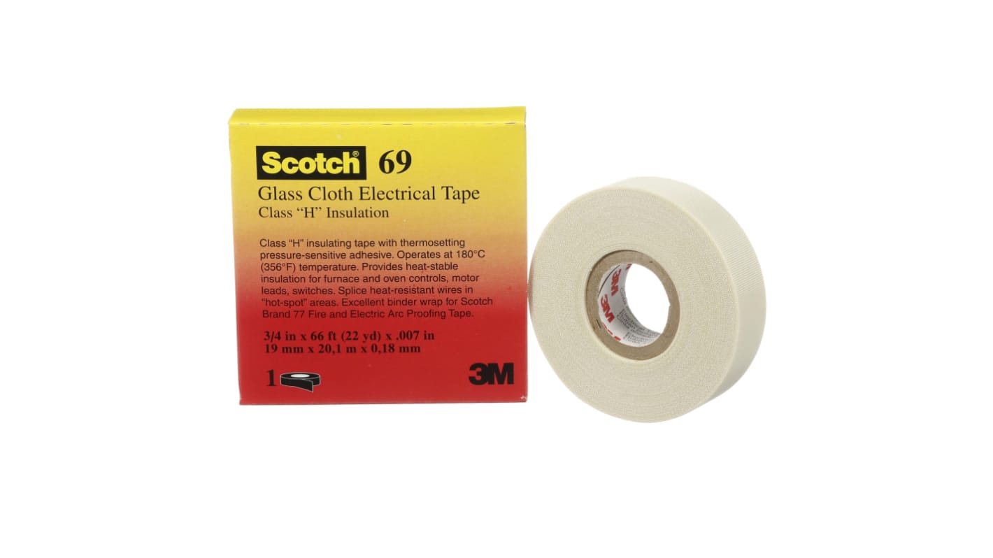 3M Scotch 69 Scotch 69 Cloth Tape, 33m x 12mm, White, Glass Finish