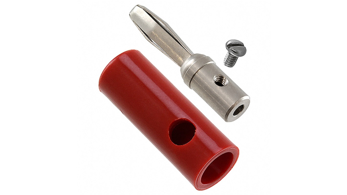 Cinch Red Male Banana Plug, 4 mm Connector, Solder Termination, 15A, 1750V, Nickel Plating