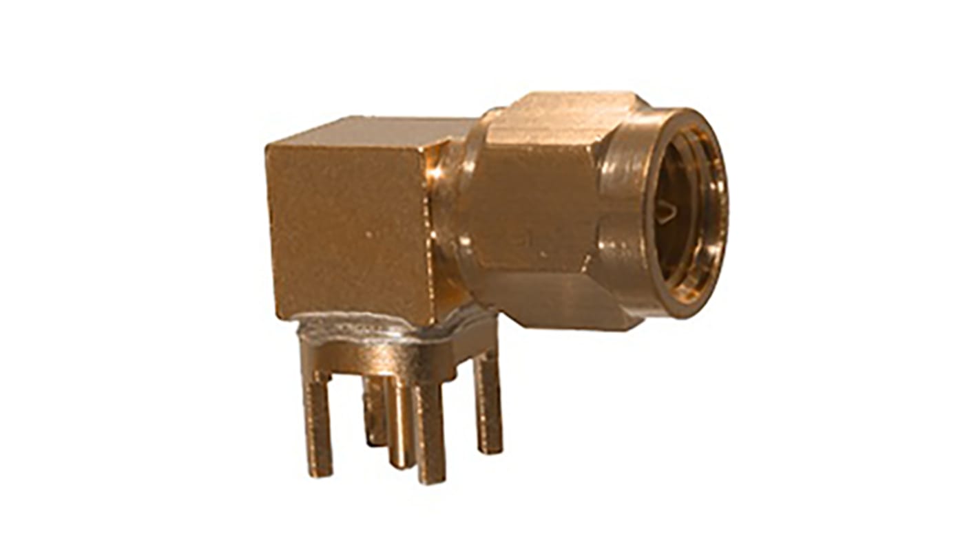 Cinch Connectors SMA Series, Plug PCB Mount SMA Connector, 50Ω, Solder Termination, Right Angle Body