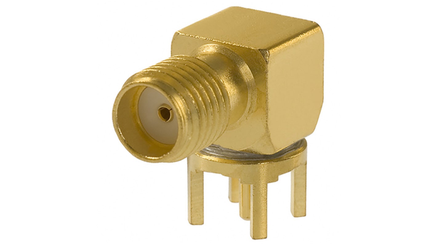 Cinch SMA Series, Jack PCB Mount SMA Connector, 50Ω, Solder Termination, Right Angle Body