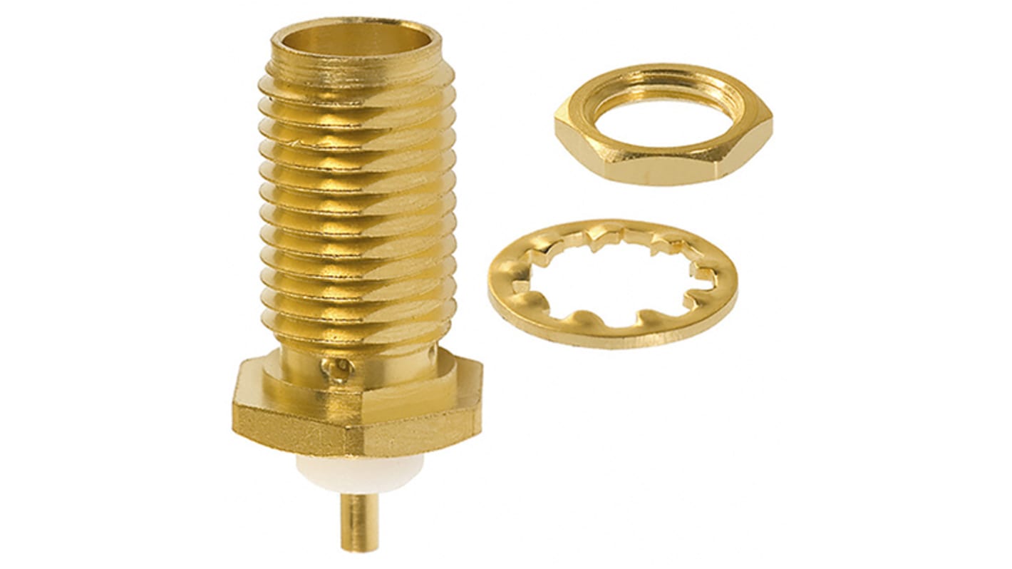 Cinch SMA Series, jack Panel Mount SMA Connector, 50Ω, Solder Termination, Straight Body