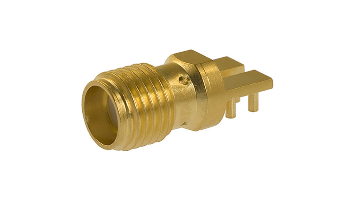 Cinch Connectors SMA HF Series, jack PCB Mount SMA Connector, 50Ω, Solder Termination, Right Angle Body