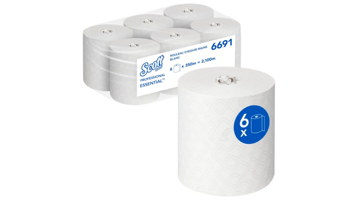 Toallas de mano Kimberly Clark Essential / Rollo Blanco de 1 capa, 1400 Hojas de 198mm
