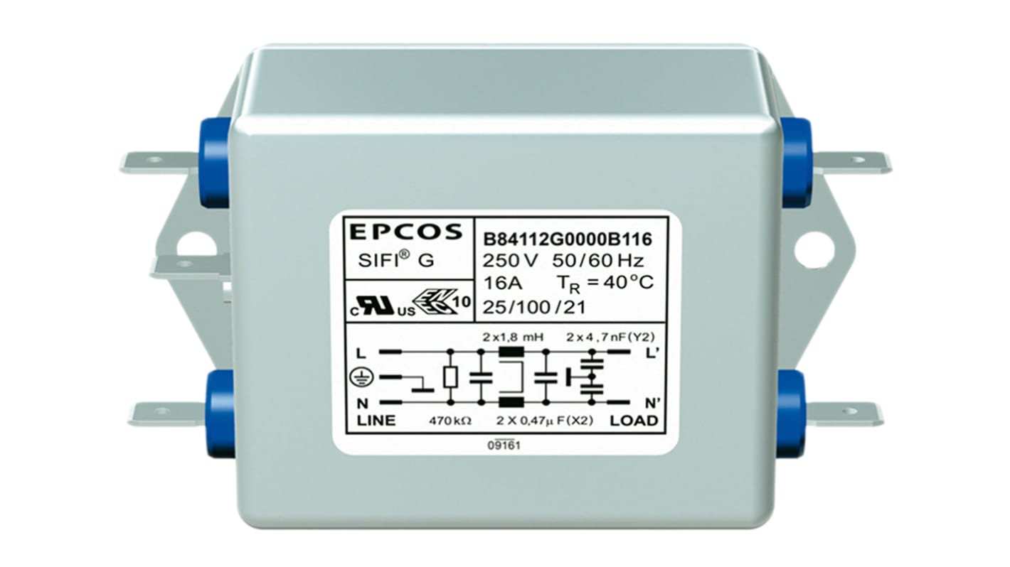 EPCOS, B84112G 12A 250 V ac/dc 50 → 60Hz, Chassis Mount EMC Filter, Tab, Single Phase