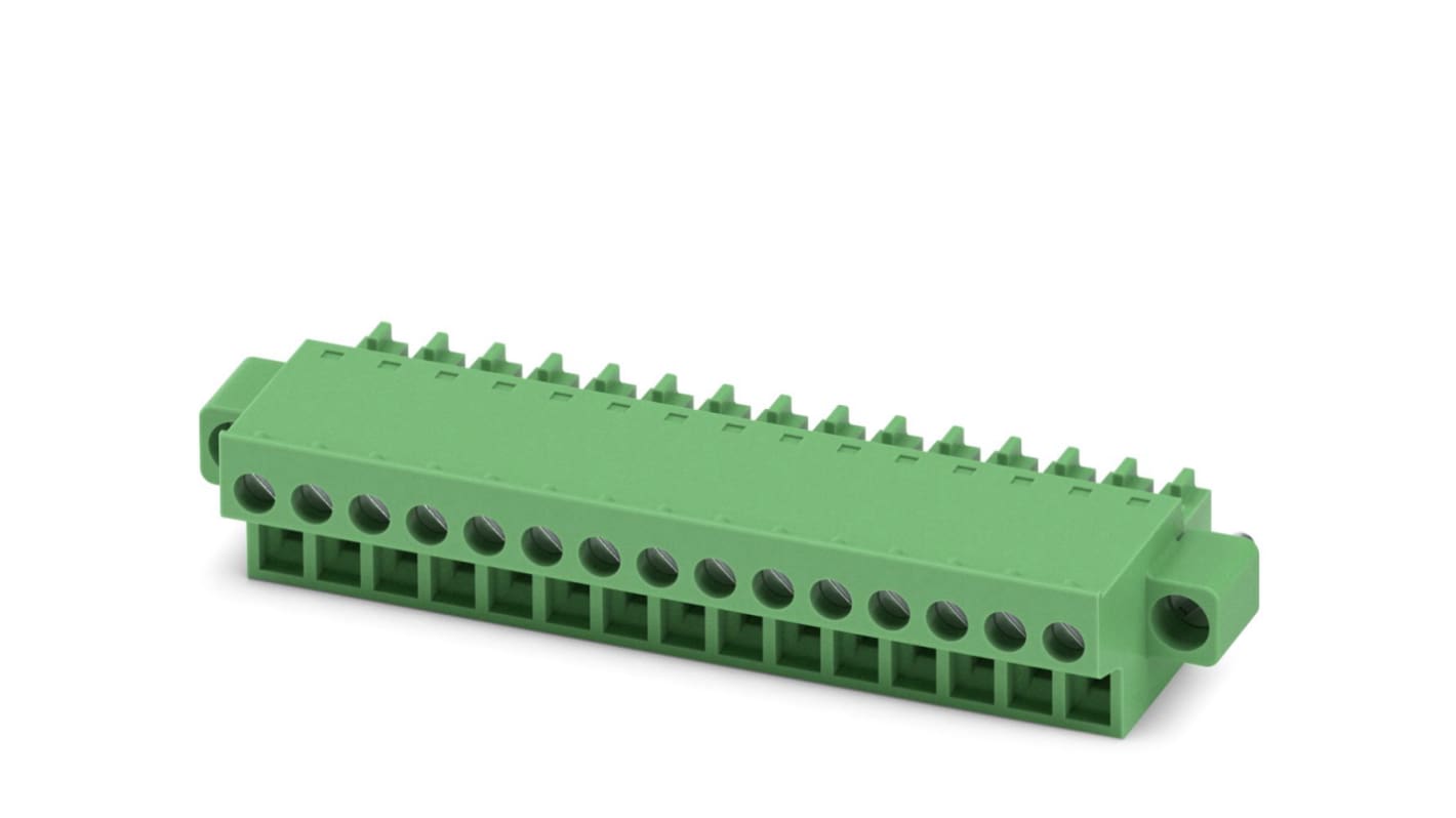 Phoenix Contact, 3.81mm Pitch, FRONT-MC 1.5/15-STF-3.81, 15 Way, , Pluggable Terminal Block, Plug, Cable Mount, Screw