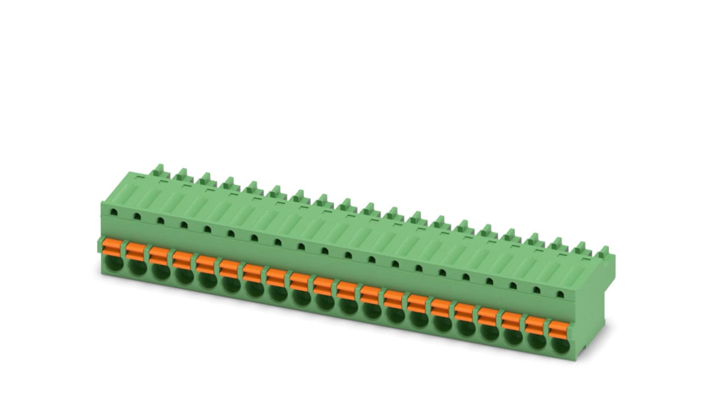Phoenix Contact, 3.81mm Pitch, FK-MCP 1.5/20-ST-3.81, 20 Way, , Pluggable Terminal Block, Plug, Cable Mount, Spring