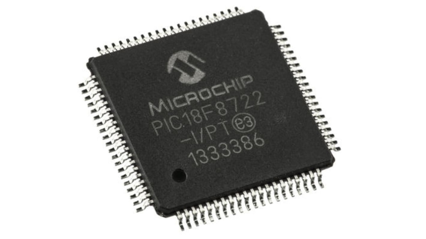 Microchip PIC18F单片机, PIC内核, 80针, TQFP, 最大40MHz, 1.024 kB、128 kB 闪存, 3.936 kB RAM