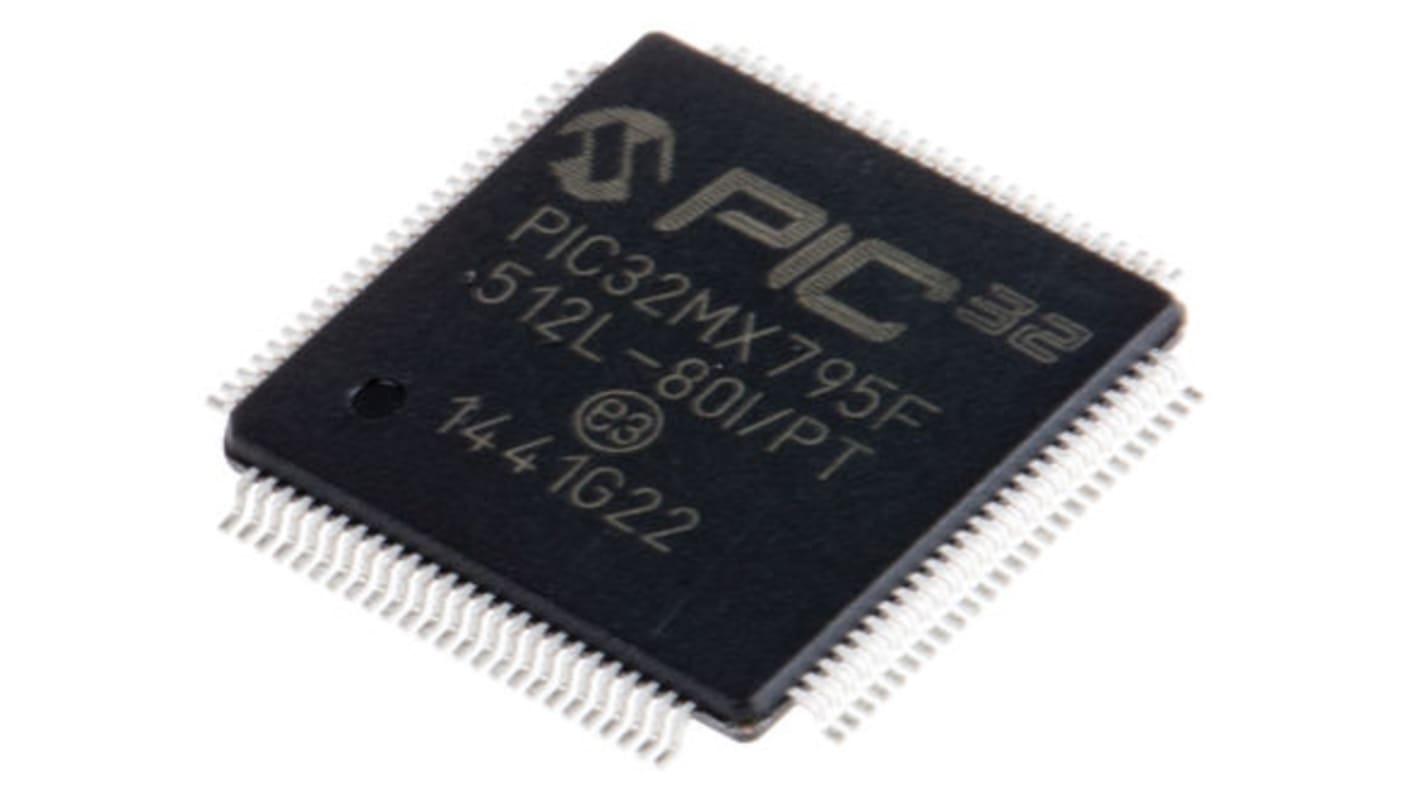 Microchip, 32bit PIC, PIC32MX Microcontroller, 80MHz, 12 kB, 512 kB Flash, 100-Pin TQFP