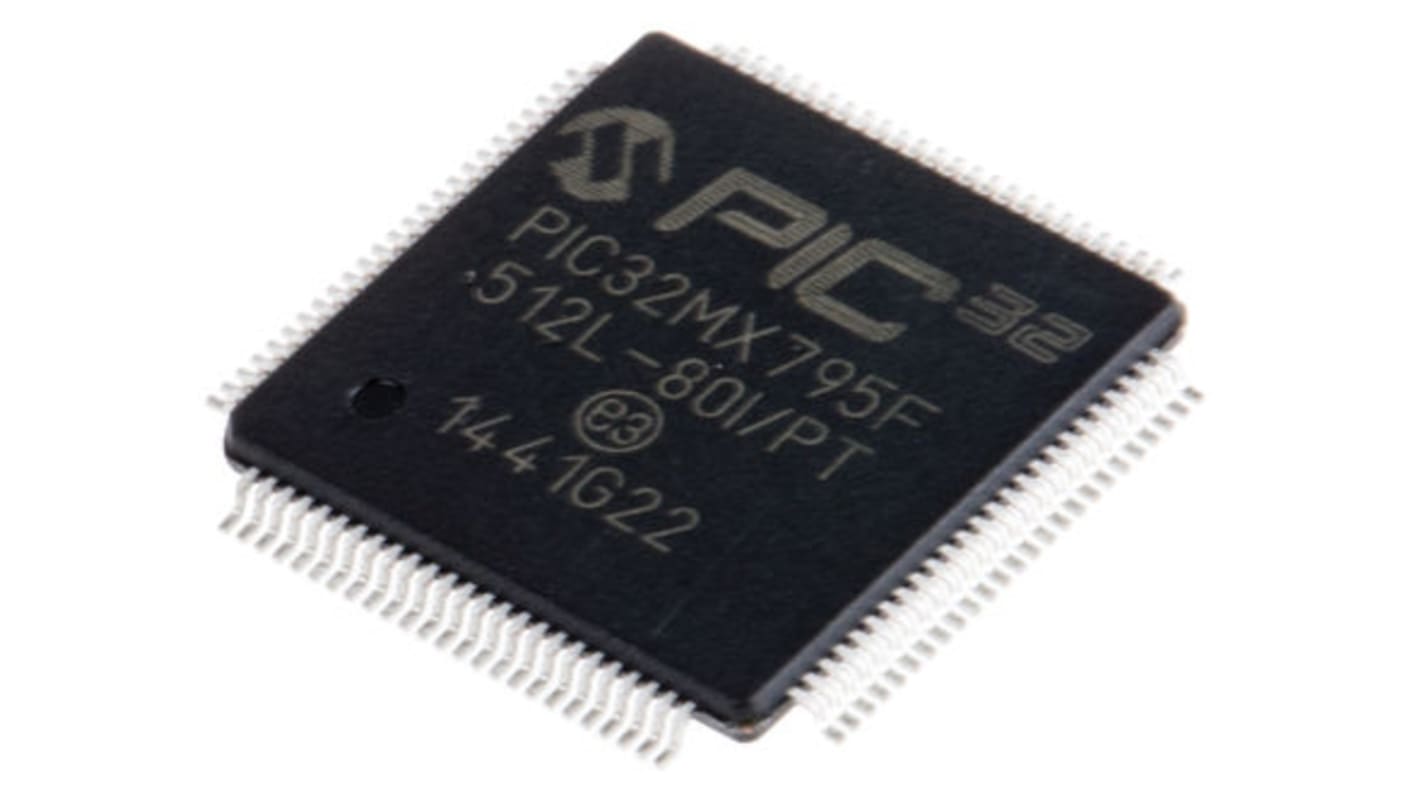 Microchip PIC32MX795F512L-80I/PT, 32bit PIC Microcontroller, PIC32MX, 80MHz, 12 kB, 512 kB Flash, 100-Pin TQFP